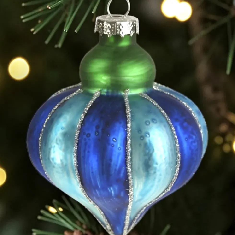 Glas-Christbaumzwiebel Onion Circus Blau-Grün | 8 cm