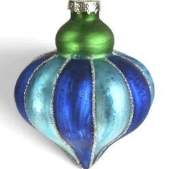 Glas-Christbaumzwiebel Onion Circus Blau-Grün | 8 cm