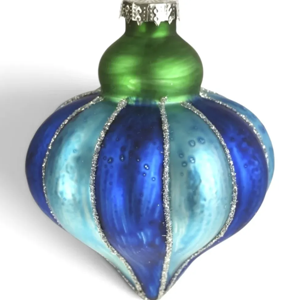 Glas-Christbaumzwiebel Onion Circus Blau-Grün | 8 cm