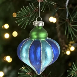 Glas-Christbaumzwiebel Onion Circus Blau-Grün | 8 cm