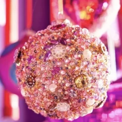 Glaskugel mit Ornamenten rosa Durchmesser 8 cm