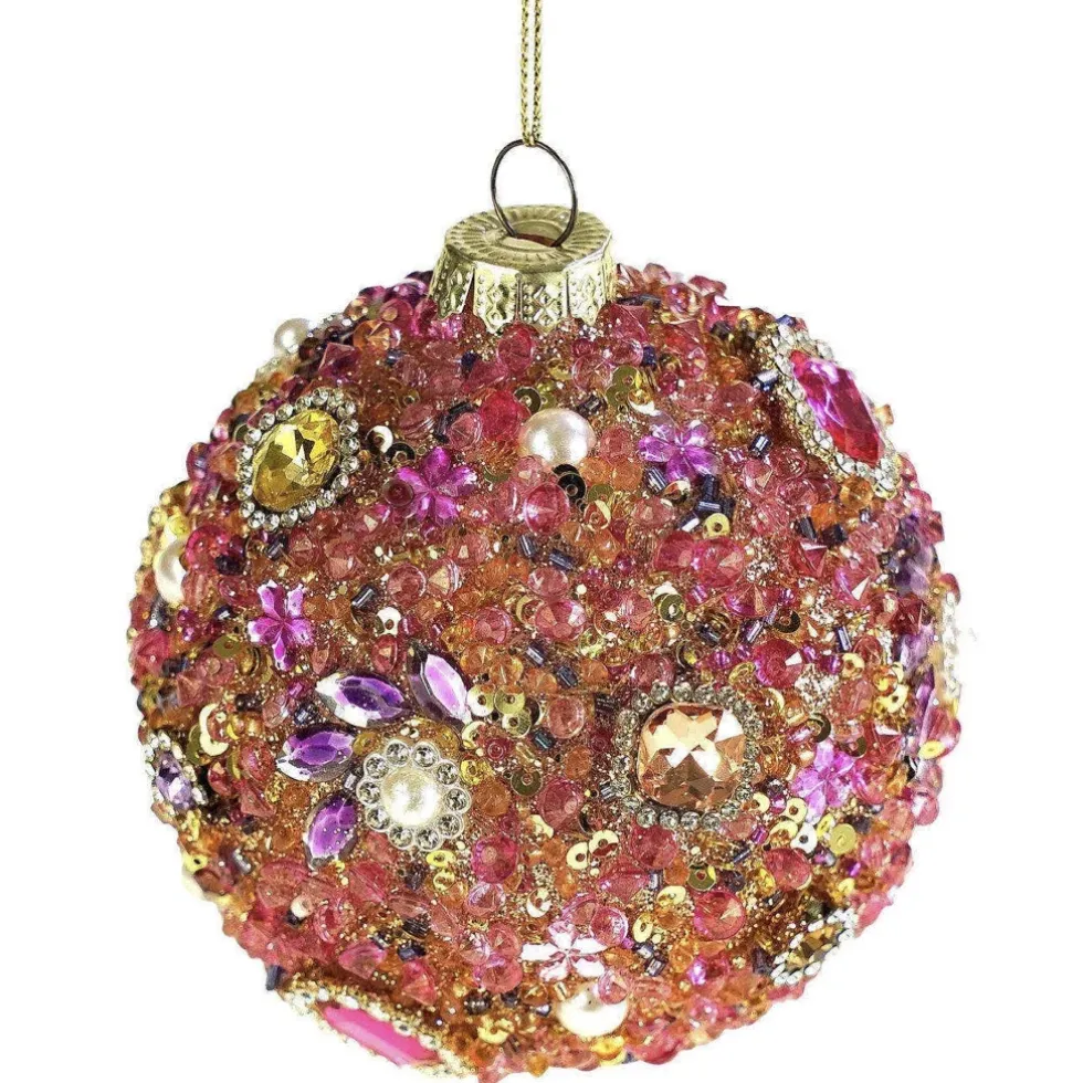 Glaskugel mit Ornamenten rosa Durchmesser 8 cm