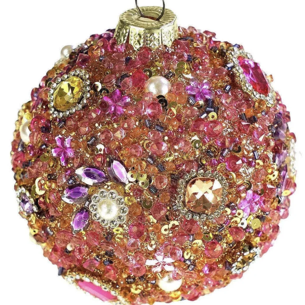 Glaskugel mit Ornamenten rosa Durchmesser 8 cm