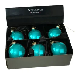 Glänzende Glas-Weihnachtskugel Pearly in Türkisblau – 6er-Set