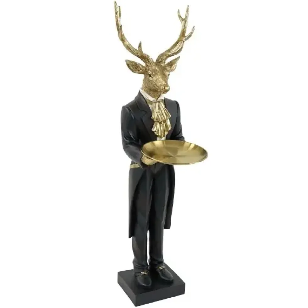 Goldener Hirsch Weihnachtsdeko Werner Voß KARL mit Tablett Höhe 99 cm