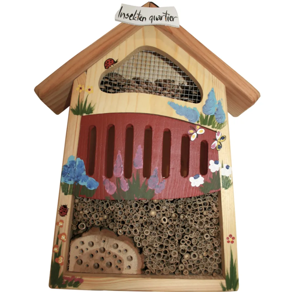 Insektenhotel Insektenquartier klein Vogelvilla rot bemalt Höhe 40 cm
