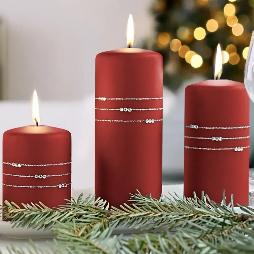 Kaheku Kerzen Stumpenkerzen 4er-Set Kolia rot 17×7 cm