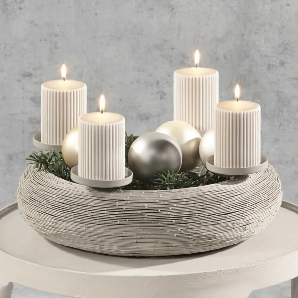 Kaheku Metall Adventskranz Fia Beige | Ø 40 cm | Moderner Kerzenhalter Schlammfarben