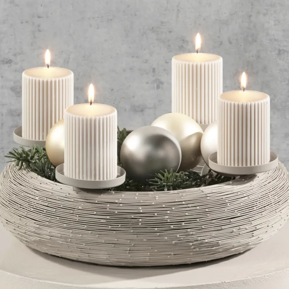 Kaheku Metall Adventskranz Fia Beige | Ø 40 cm | Moderner Kerzenhalter Schlammfarben