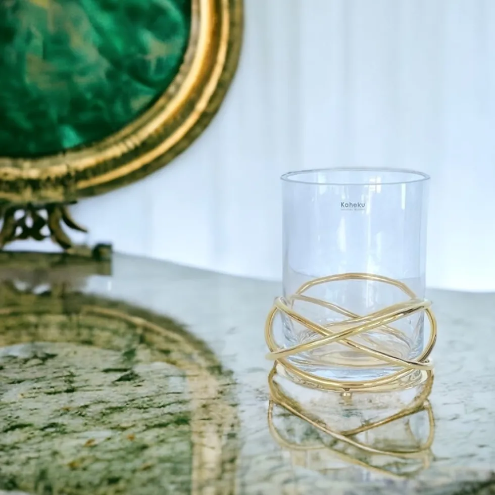 Kaheku Windlicht Glas Crowne gold
