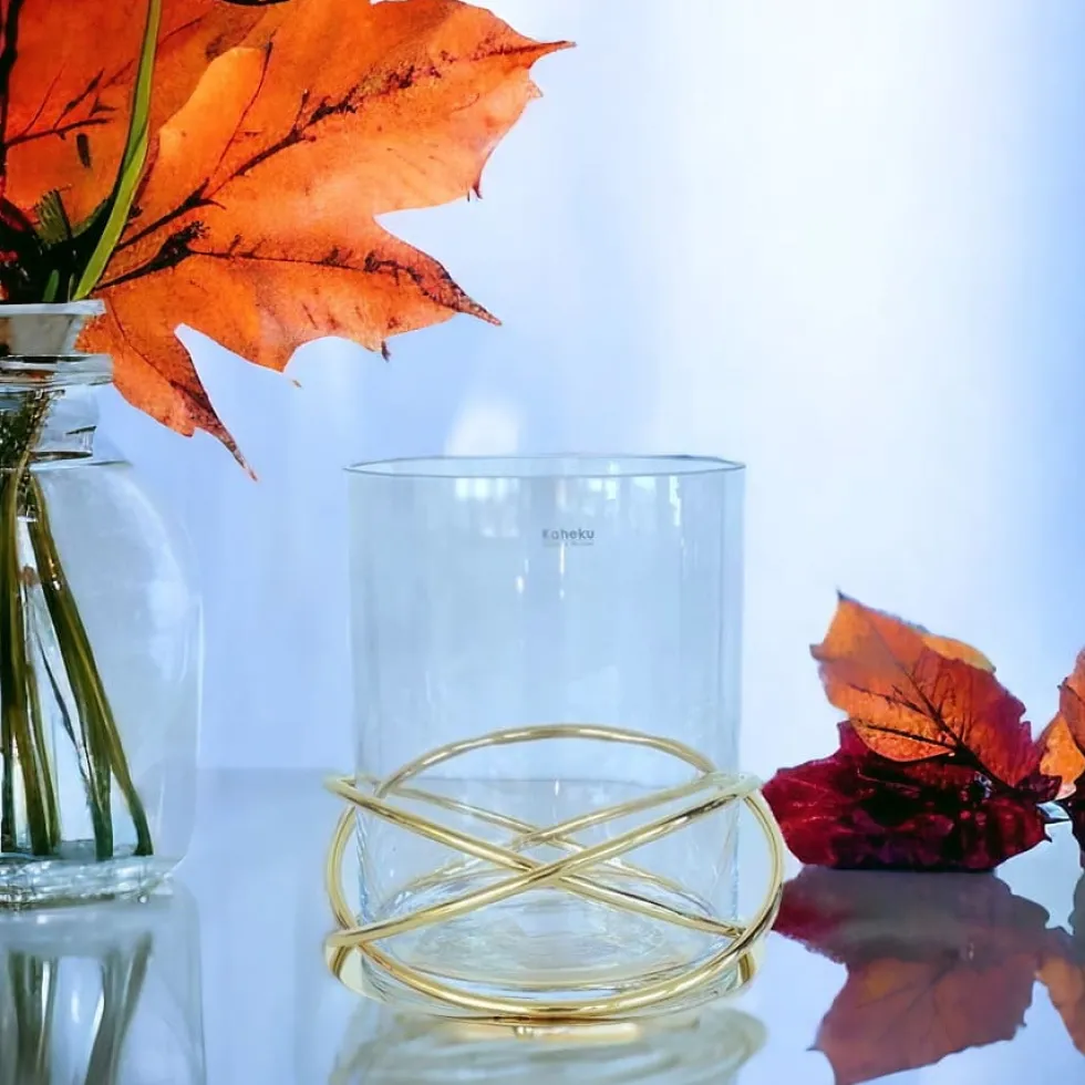 Kaheku Windlicht Glas Crowne gold