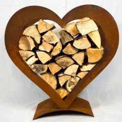Kaminholzregal HERZ Metall Rostoptik 80×80 cm