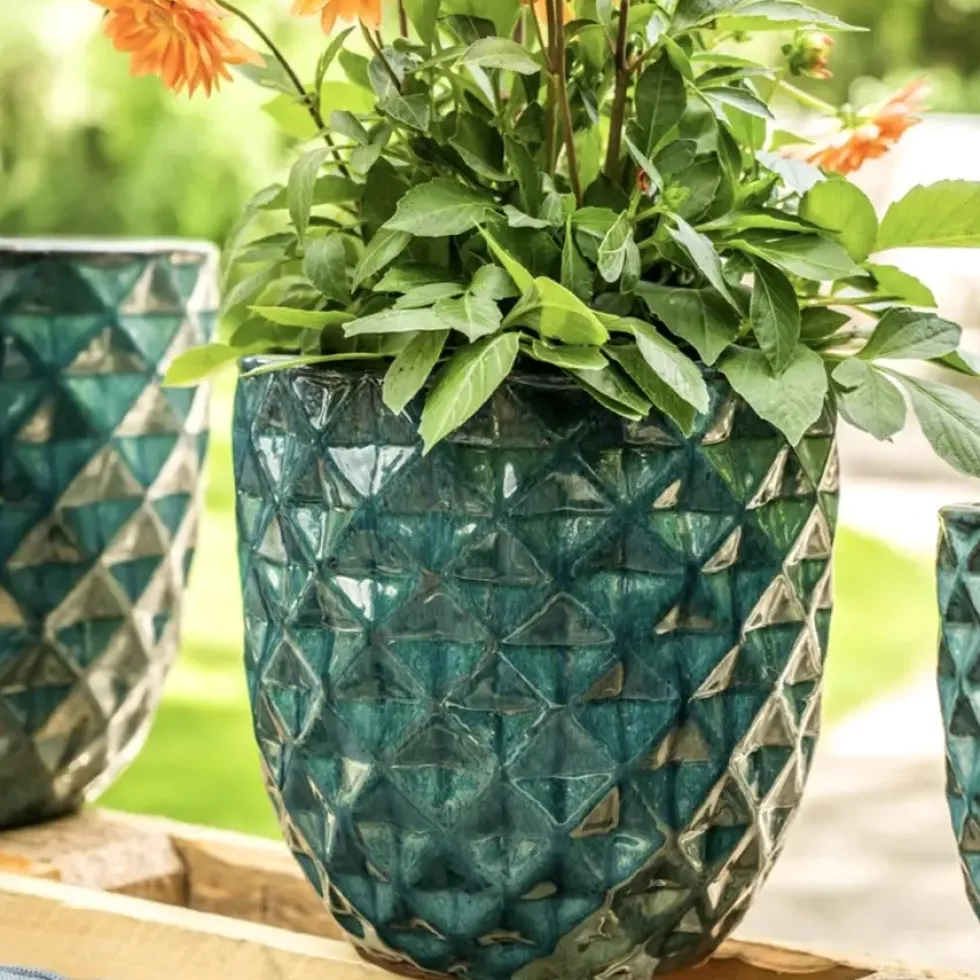 Keramik Blumentopf Felix türkis 4er Set