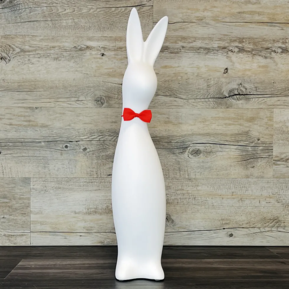 Keramik Deko Osterhase mit Fliege Bowie weiß matt H 50 cm