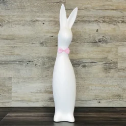 Keramik Deko Osterhase mit Fliege Bowie weiß matt H 50 cm