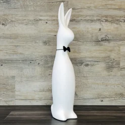 Keramik Deko Osterhase mit Fliege Bowie weiß matt H 50 cm