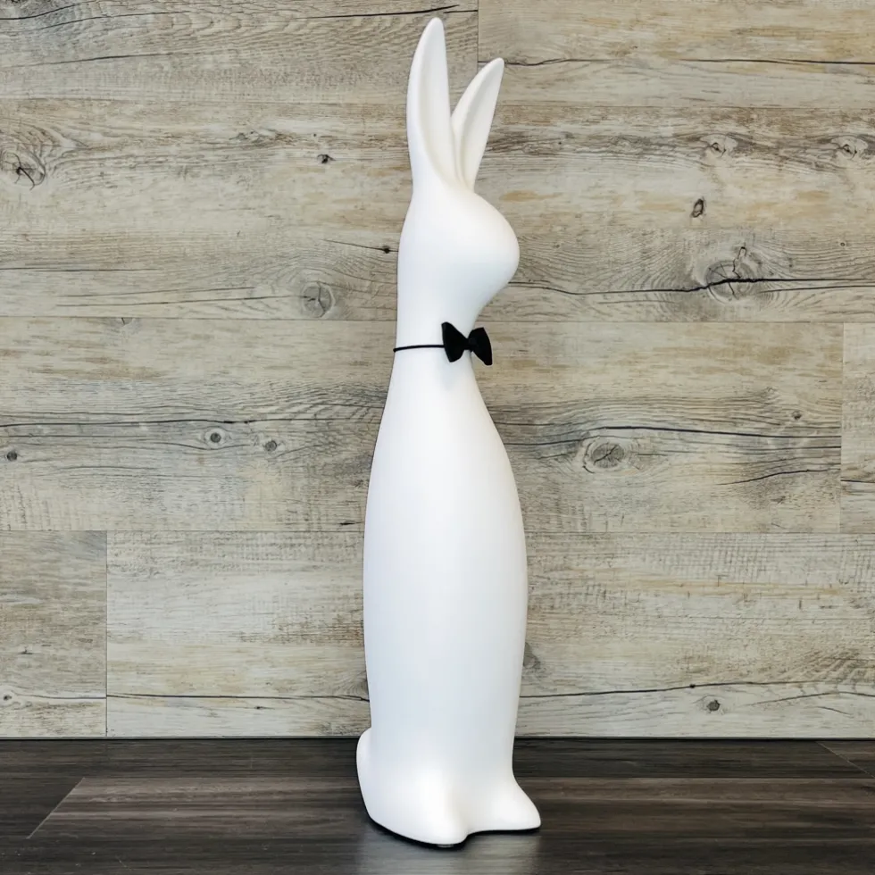 Keramik Deko Osterhase mit Fliege Bowie weiß matt H 50 cm