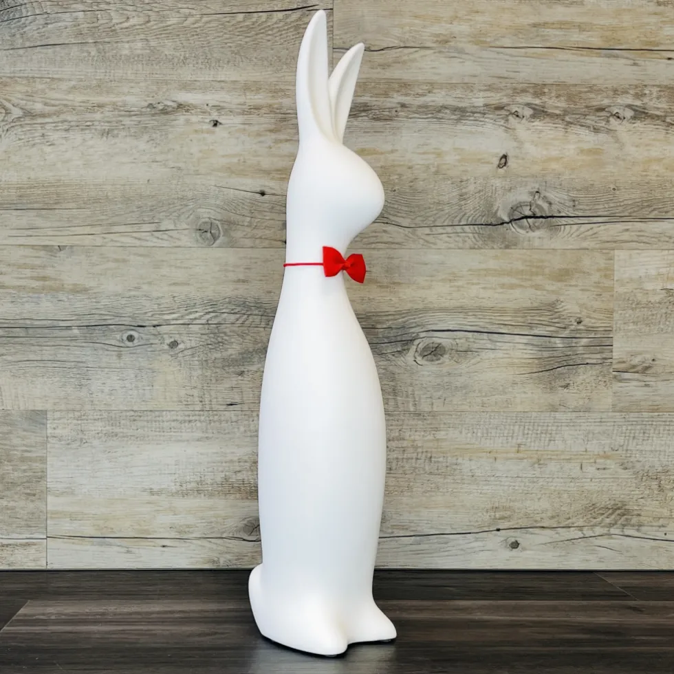 Keramik Deko Osterhase mit Fliege Bowie weiß matt H 50 cm