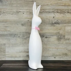 Keramik Deko Osterhase mit Fliege Bowie weiß matt H 50 cm
