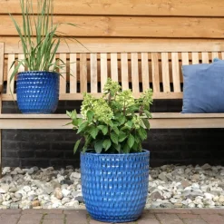 Keramik Pflanzkübel blau 4er Set Sveya