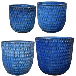 Keramik Pflanzkübel blau 4er Set Sveya