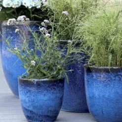 Keramik Pflanzkübel blau 4er Set