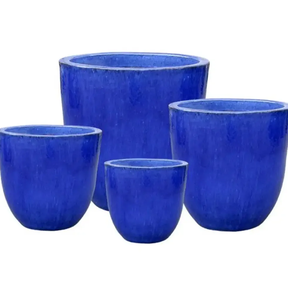 Keramik Pflanzkübel blau 4er Set