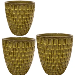 Keramik Pflanzkübel outdoor Chase gelb 3er Set