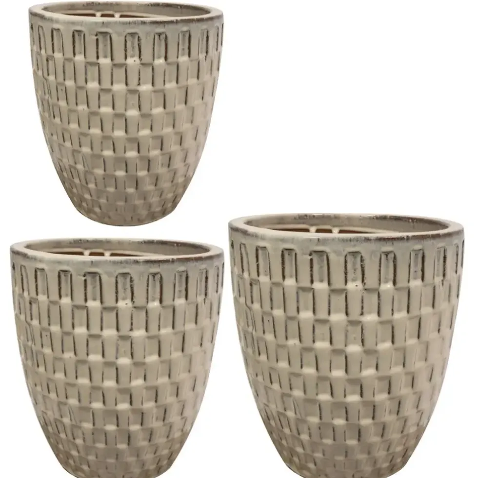 Keramik Pflanzkübel outdoor Chase beige 3er Set