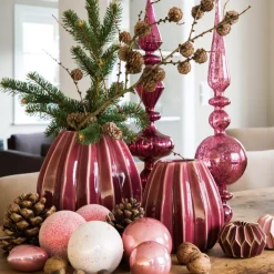 Keramik Vase rot Pleats Gift Company Ø 15 cm