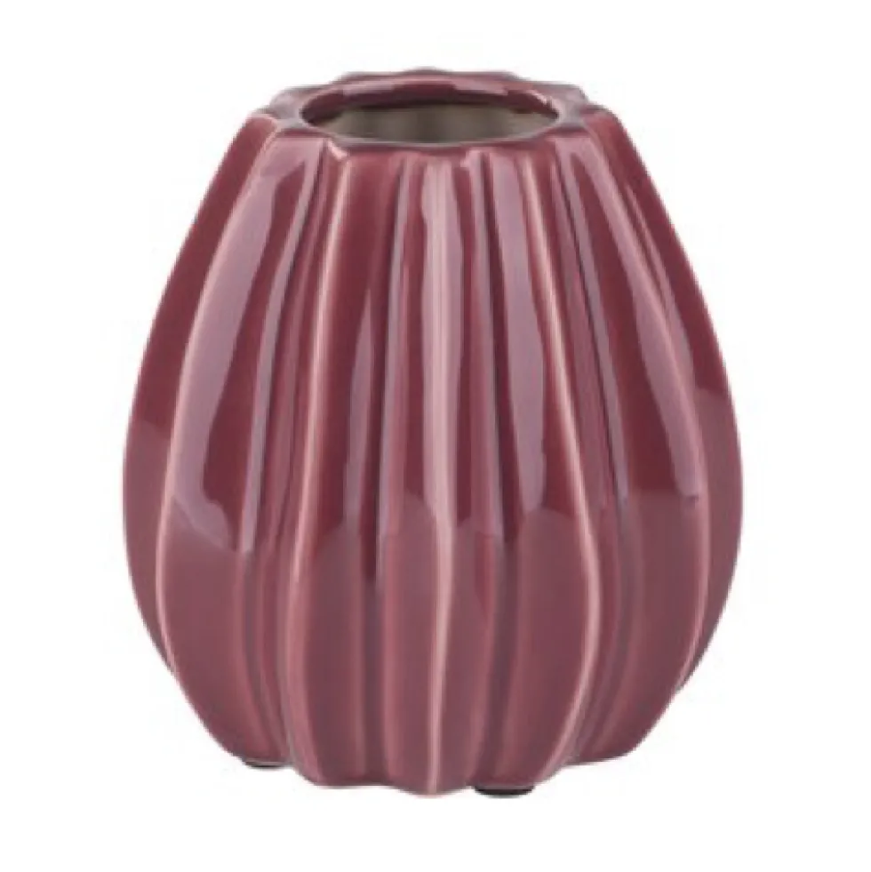 Keramik Vase rot Pleats Gift Company Ø 15 cm