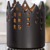 Keramik Windlicht Haus Castle schwarz