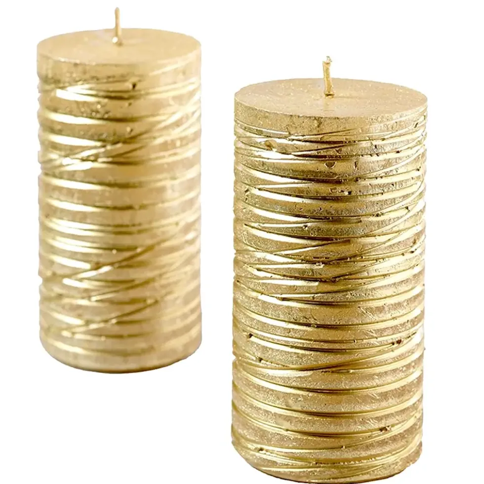 Kerze 4er Set Rustic Stumpe Alba creamgold 11×6 cm