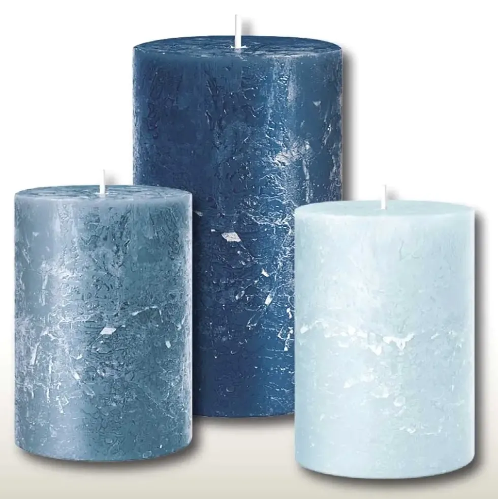 Kerze 4er Set Rustic Stumpe blau 11×7 cm