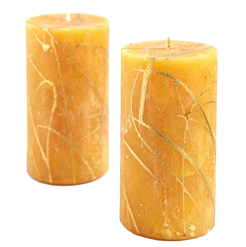 Kerze 4er Set Rustic Stumpe Tino senf 11×6 cm