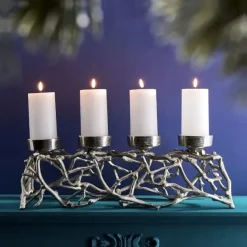 Kerzenhalter Adventskranz länglich ÄSTE silber