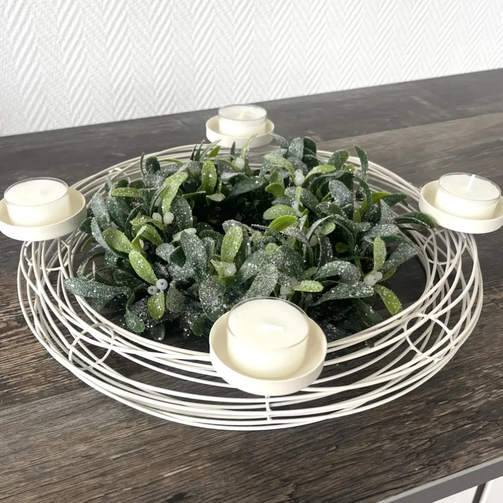 Kerzenhalter Adventskranz modern weiß | Ø 46 cm