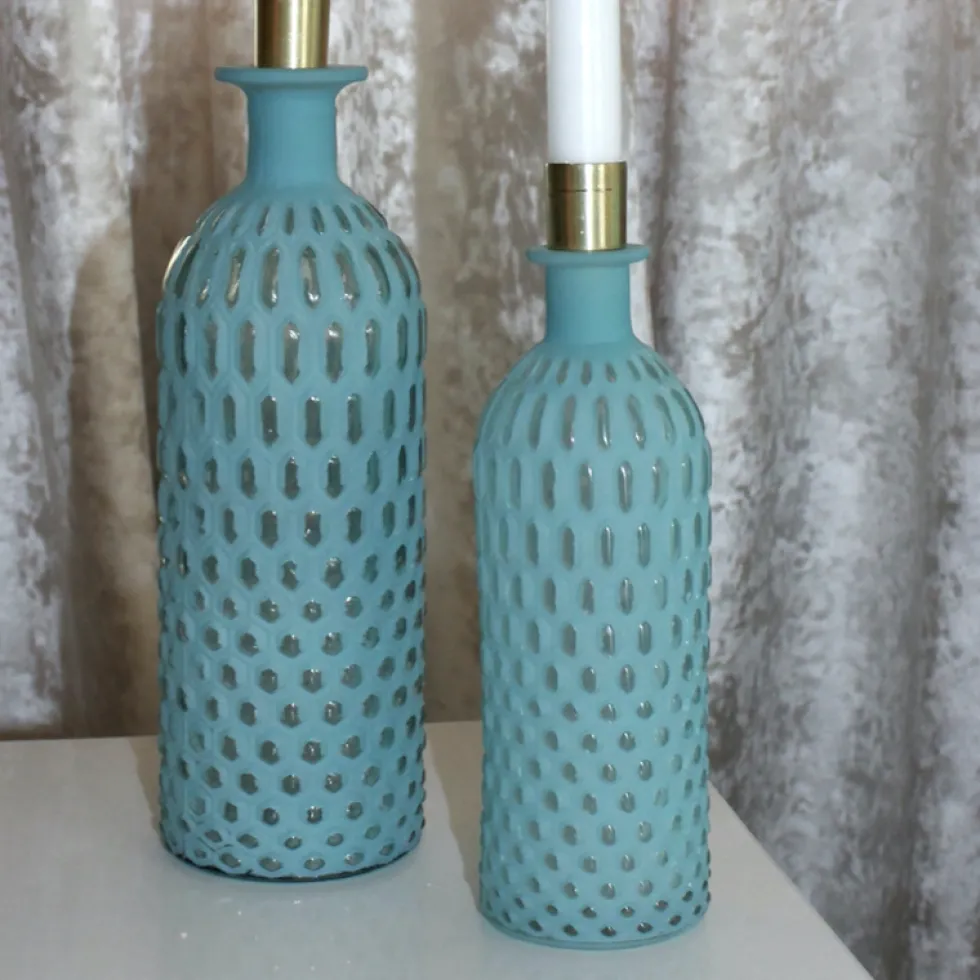 Kerzenhalter mit Flasche türkis gold