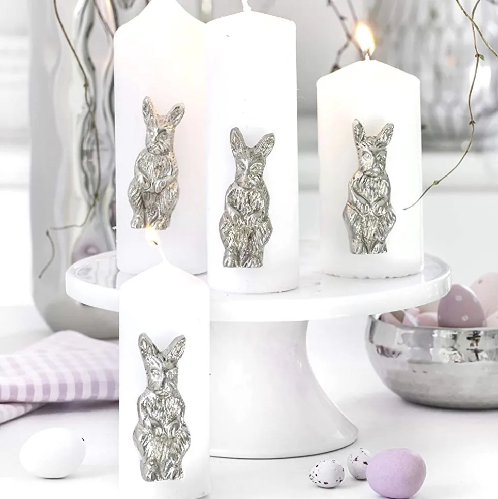 Kerzenpins Hase 4er Set silber Höhe 7 cm