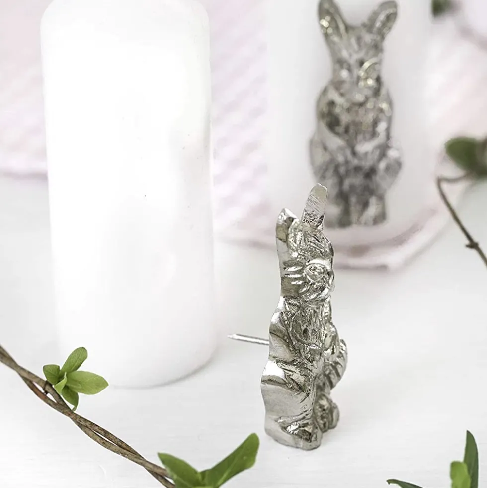 Kerzenpins Hase 4er Set silber Höhe 7 cm