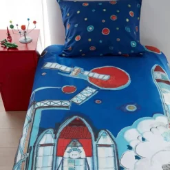 Kinderbettwäsche 135×200 cm Junge Astronaut Rocket Ship blue