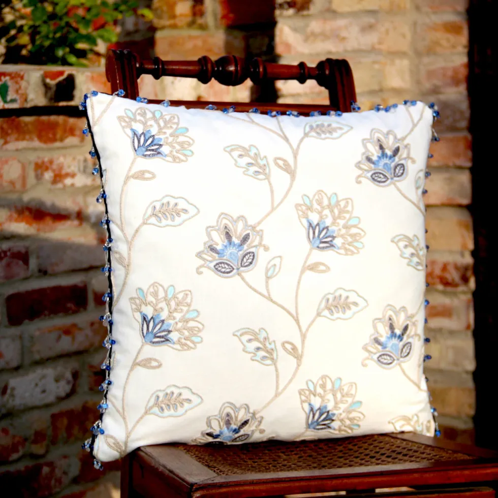 Kissen mit Glasperlenborte 50×50 cm Provence La Rochelle