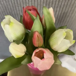Künstliche Tulpen wie echt weiß pink Mix 7er Bund Höhe 31 cm