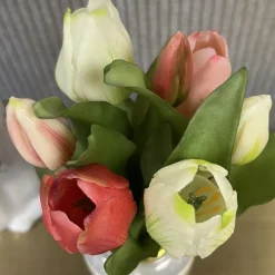 Künstliche Tulpen wie echt weiß pink Mix 7er Bund Höhe 31 cm