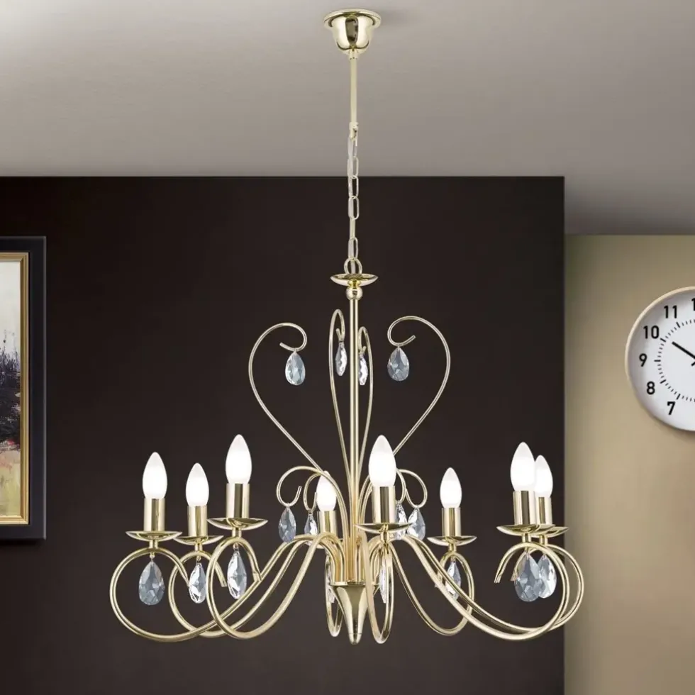 Kronleuchter gold ANCONA mit Kristallbehang