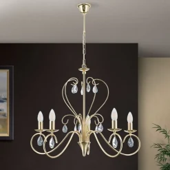 Kronleuchter gold ANCONA mit Kristallbehang