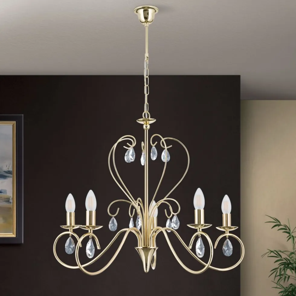 Kronleuchter gold ANCONA mit Kristallbehang