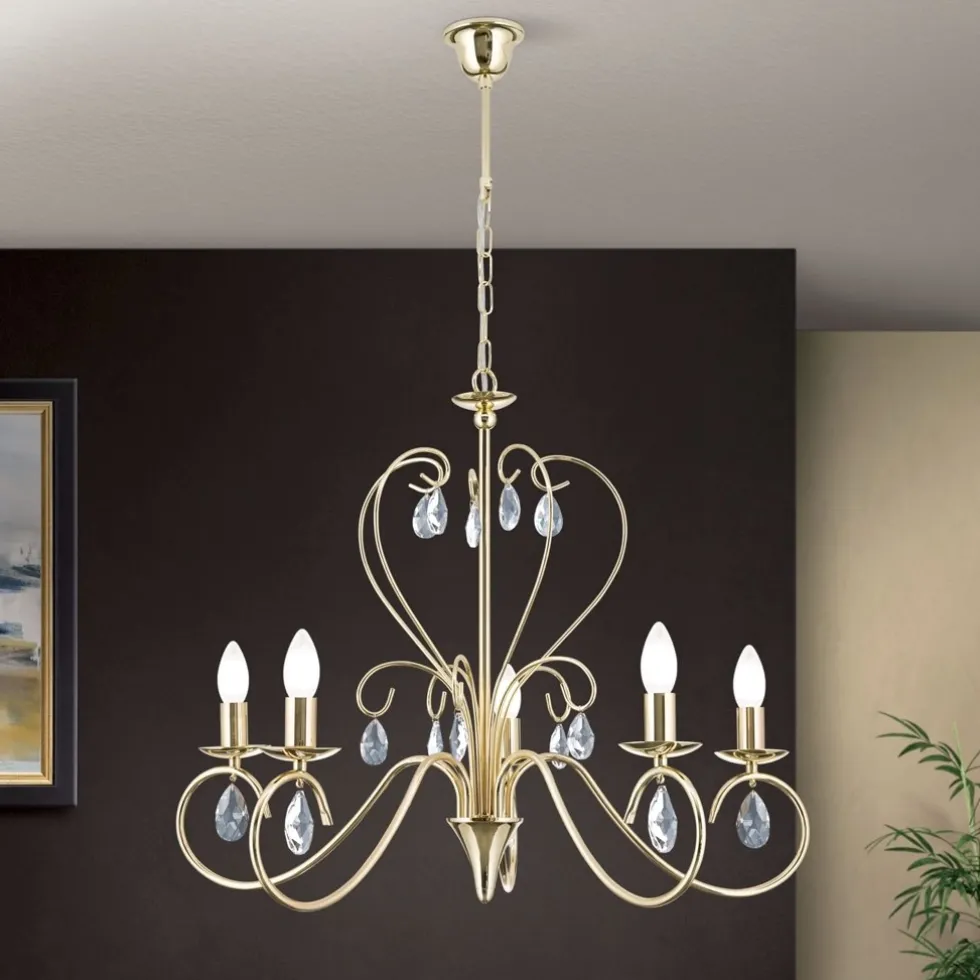 Kronleuchter gold ANCONA mit Kristallbehang