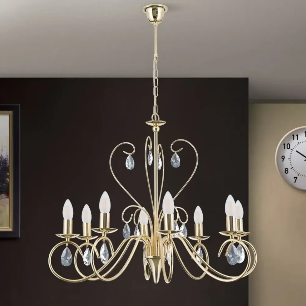 Kronleuchter gold ANCONA mit Kristallbehang