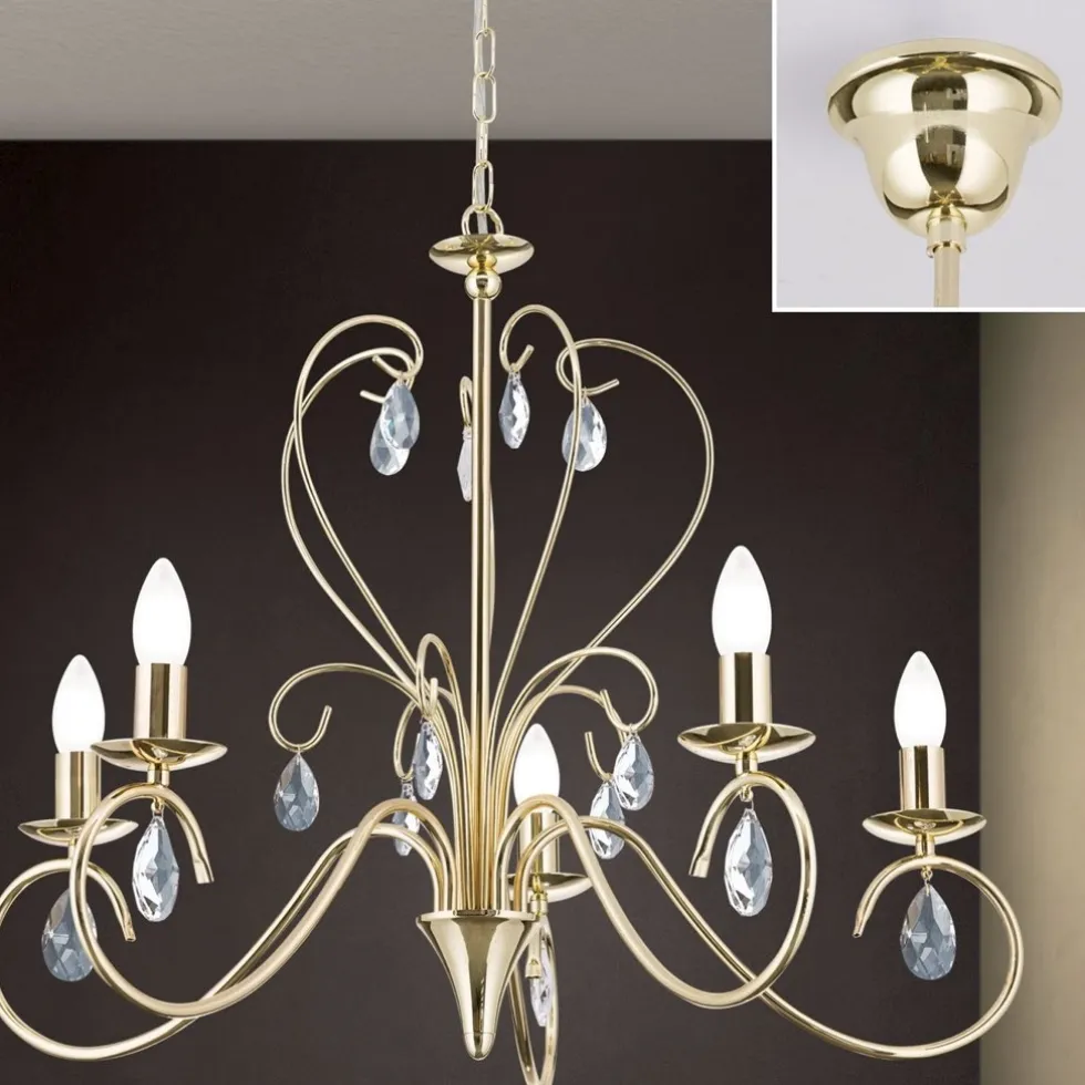 Kronleuchter gold ANCONA mit Kristallbehang